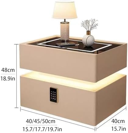 Smart LED Nightstand with 2 Drawers, Adjustable Light Headboard, Narrow Side Table with Electronic Combination Lock for Bedroom & Living Room (White, 50x40x48cm)