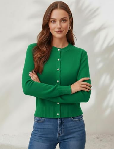 Image of Women's Casual Slim Fit Cardigan Sweaters Long Sleeve Button Down Lightweight Waist Length