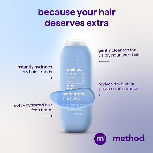 Image of Method Moisturizing Shampoo, Simply Nourish - Hydrates and Revives Dry Hair, Safe for Color-Treated Hair - Sulfate Free and Cruelty Free - 14 oz, Pack of 3