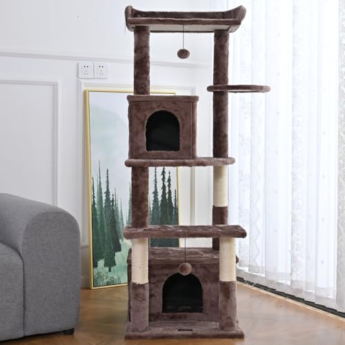 Arranhador de gato grande, luxuoso, multifuncional com casas, cama, poleiros e brinquedos