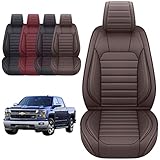 YIERTAI for Chevy Silverado GMC Sierra Seat Covers fit 2007-2023 1500/2500/3500 Crew Double Extended Cab Trucks Waterproof Leather Covers Protectors(2 PCS Front only/Brown)