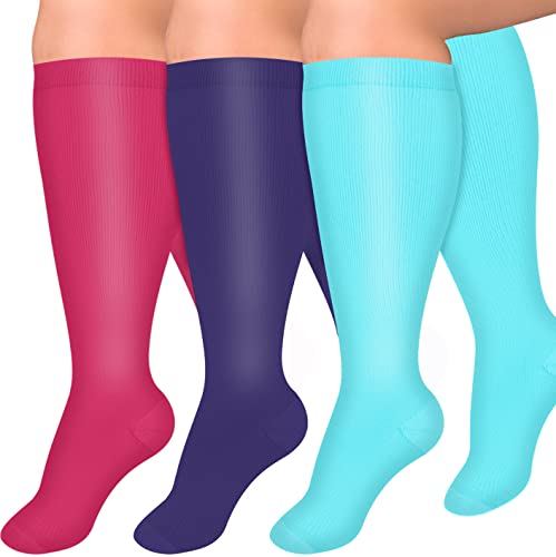 Image of Diu Life 3 Pairs Plus Size Compression Socks for Women and Men Wide Calf Extra Knee High Support for Circulation