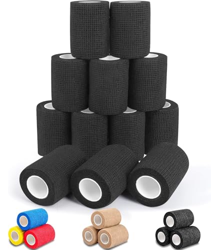 AZEN 12 Pack Black Self Adhesive Bandage Wrap, 3