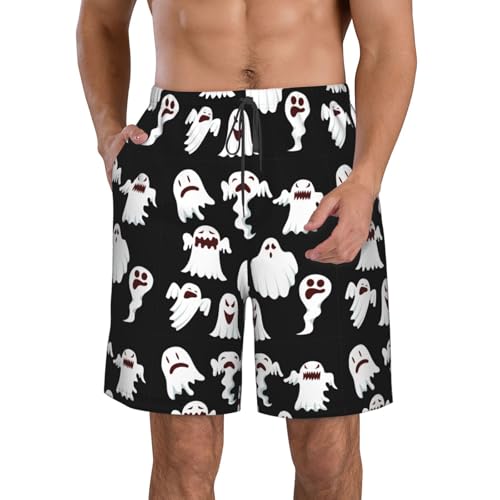 Men's Beach Shorts Swim TrunksFun Patterns Funny White Ghost Print for Surfing Running Summer Vacation
