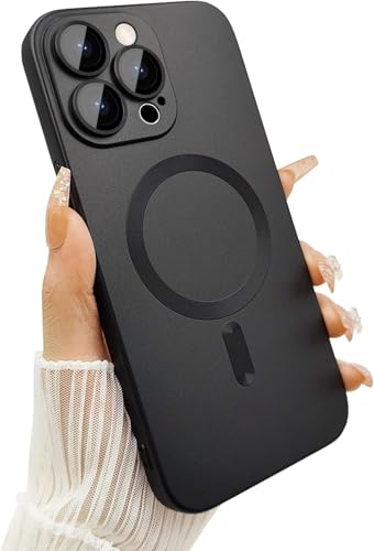 Image of DIZORO Magnetic Case for iPhone 15 Pro Max [Compatible with MagSafe][Built-in Camera Lens Protector] Slim Soft Silicone Bumper Shockproof Metallic Luster Back Cover Phone Case - Black