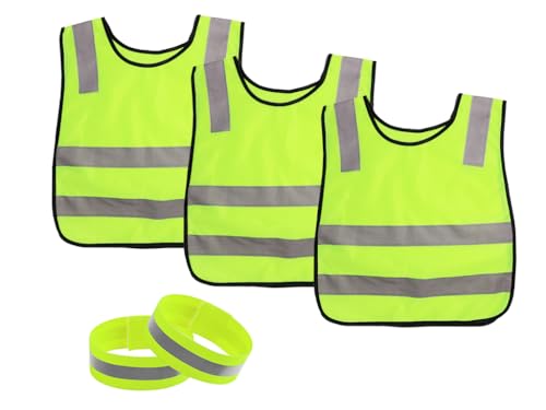 Kellegour 3pcs Gilet de Sécurité Enfants,Gilet de Sécurité pour Enfants,Enfant Réflecteur Haute Visibilité Sécurité Gilet,avec 2 Bracelet de Sécurité Réfléchissantes pour Sport,Ecole,Garçons et Filles