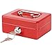 Small Cash Box with Lock and Slot - Jssmst Metal Coin Bank Piggy Bank for Adults and Kids, Red(SMCB0303N)