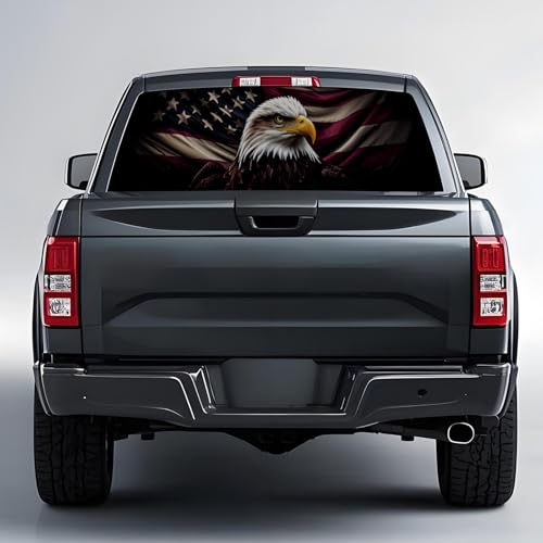 Image of Back Window Decals for Trucks - 65x17.3 in American Flag Window Decal Rear Window Decals for Truck Decor, Creative Truck Rear Window Decal for Personalized Decoration - Eagle-7-S
