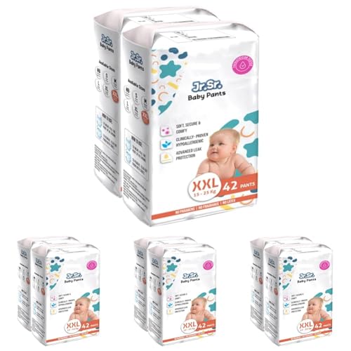 Image of Jr. Sr. Baby Diaper Pants | XXL Size (15-25 kg), 84 Count | Pack of 8 | Upto 12 hr Absorption with Advanced Leak Protection | Safe For Babies Skin | Soft, Secure & Comfy
