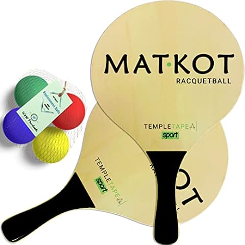 W4W Kadima Beach Paddle Ball Racket Set - Bundle Pack Includes 4 Balls & 2 Paddles - Natural Cover