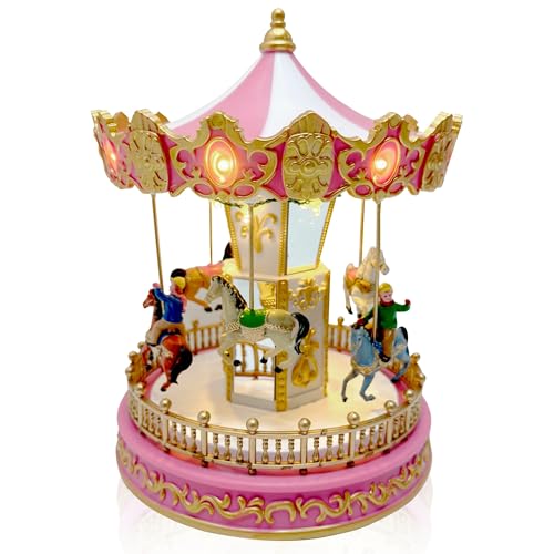 Tin Dreams | Carrusel Navidad Pequeño con Movimiento, Música y Luces LED | Little Carrusel | Tiovivo Musical para Decoración Navideña en Hogar | Adorno para Pueblo Navideño, Villa Navideña