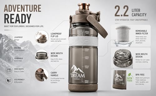 Image of 3 Liter Motivational Sports Gym Bottle with Time Markings BPA-Free Leak Proof for Adults for Gym, Travel and Office - Brownz