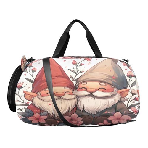 YETTASBIN Sport Travel Duffel Bag for Girls Boys, Flower Gnome Large Waterproof Weekender Overnight Bag, Detachable Shoulder Strap Gym Bag with Shoe Compartment & Wet Pocket2