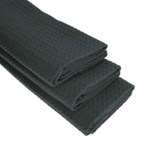 3 paños de cocina de algodón piqué en antracita
