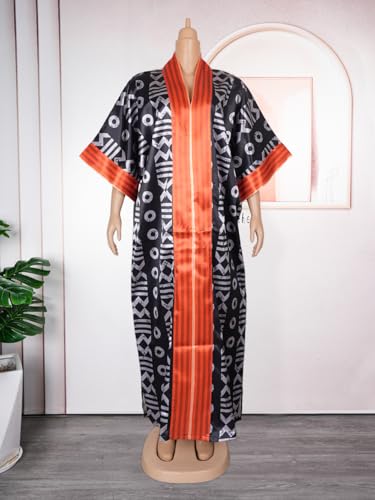 HD African Print Boubou Dress for Woman Rhinestone Kaftan Casual Gown Half Sleeves2