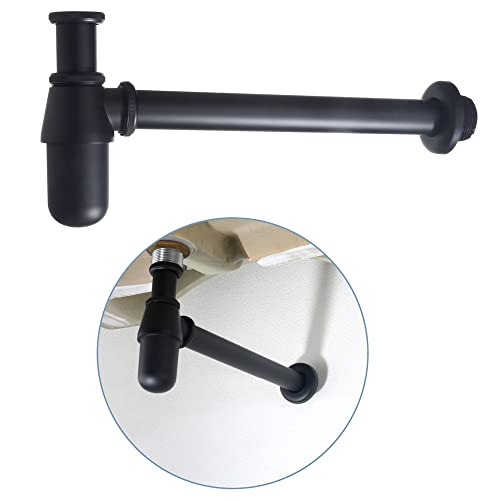 BANGPU Contemporary Round Bottle P-Trap 1 1/4 - General Standard, Adjustable Bathroom Basin Sink Waste Trap Drain Kit, Matte Black Waste Pipe Assembly