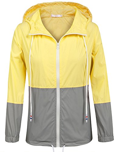 SoTeer Women's Waterproof Raincoat Outdoor Hooded Rain Jacket Windbreaker (Yellow XL)