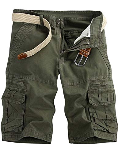 Men's Lightweight Multi Pocket Casual Cargo Shorts with No Belt (1.Green, US 34=Label 36)