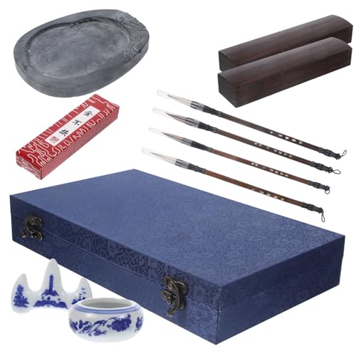 Set Pinceaux à Encre Élève Facile pour Pratique Calligraphie 10 Pièces Bleu