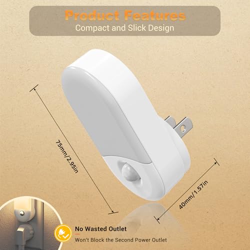 Image of JandCase Motion Sensor Night Light, 2 Pack Motion Activated Night-Lights, 3000K Warm White LED Night Lights Plug into Wall, 30 /60LM Adjustable Brightness, for Kids Adults Bathroom Bedroom