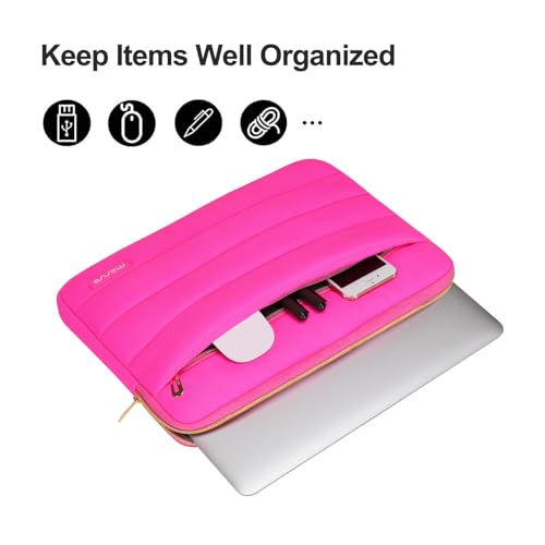 Image of MOSISO 13-14 inch Laptop Case, 13.3 inch Puffy Laptop Sleeve Compatible with MacBook Air 13 13.6 M3 M2 M1 /Pro 13 /Pro 14, HP, Dell, ASUS, Lenovo, Polyester Horizontal Bag with Small Case, Rose Red