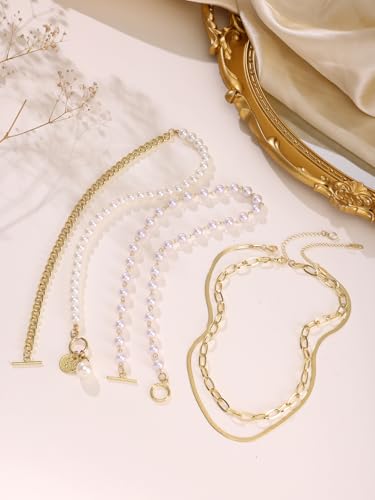 Lakiyoyo Gold Layered Necklace Multilaye Chunky Gold Layered Pearl Paperclip Chain Necklaceadjustable Layering Chain Gold Plated Necklaces Set For Women Jewerly(Gold Layered) thumb #5