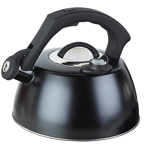 2,5 l Pfeifkessel aus rostfreiem Stahl mit Thermometer, Pfeifkanne schwarz auf dem Herd, Wasserkocher mit Lebensmittelqualität Kochfeld für alle