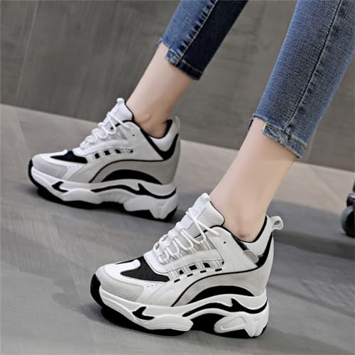 VEACAM Ladies Wedge Sneakers, Non-Slip Lace Up Hidden Sneakers Casual Comfort Inner Heightening Walking Shoes4