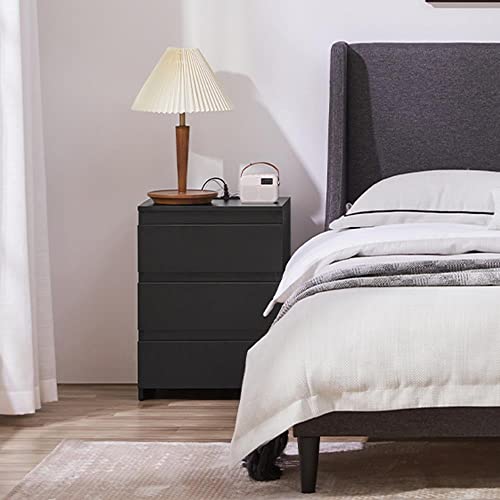 Image of Yaheetech Nightstand with Charging Station, Wood Bedside Table with 3 Drawers, Bedside Storage Cabinet Unit with 2 USB Ports & Power Outlets for Bedroom /Small Space /Home Office, Black