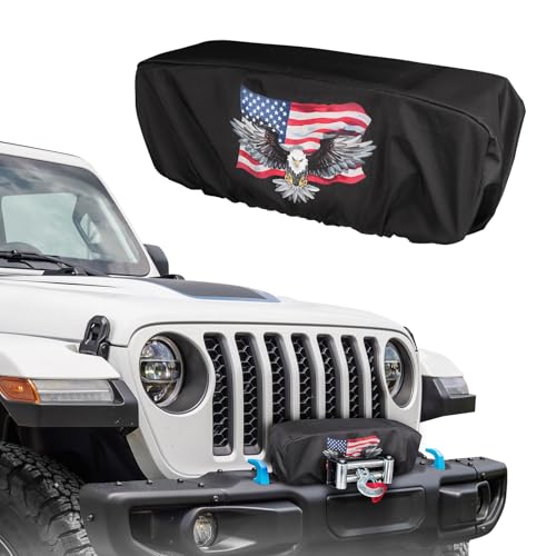 Winch Cover,Heavy Duty UV-Resistant Waterproof & Dust-Proof Cover for 8500-17500 Lbs Scalable Electric Winches,Fits Jeep/ATV/Boat/Trailer (National Flag&Bald Eagle)