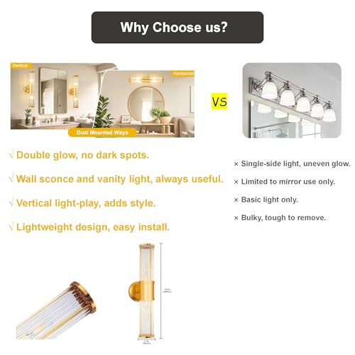 Image of DORESshop Gold Wall Sconce, 19.6 inch Sconces Lighting, 2-Light Modern Light Fixtures, Bathroom Vanity Light for Living Room, Bedroom, Sconces Wall Decor, 1pack