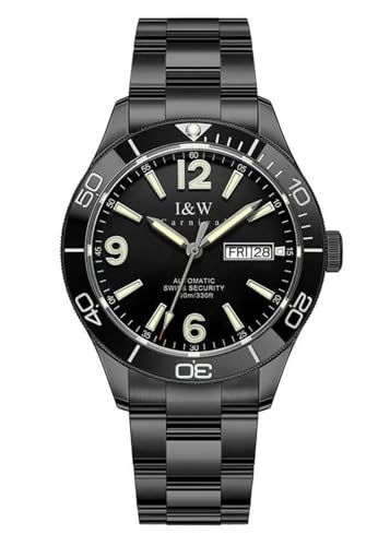 TEINTOP I&W Automatik Uhr zum Tauchen Herren 30bar wasserdichte Uhren Japanische Bewegung Armbanduhren (Schwarz)
