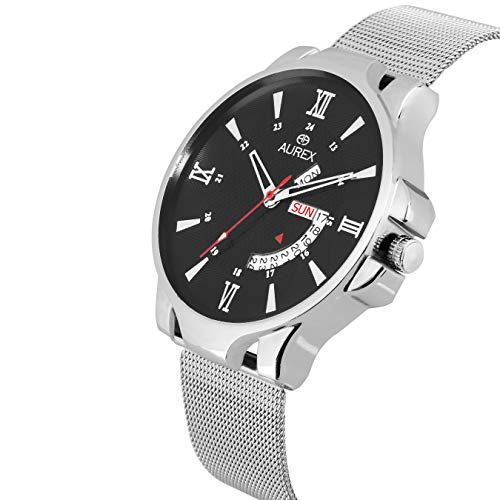 Image of AUREX Smartwatch Men's Watch (Black Dial Silver Colored Strap)