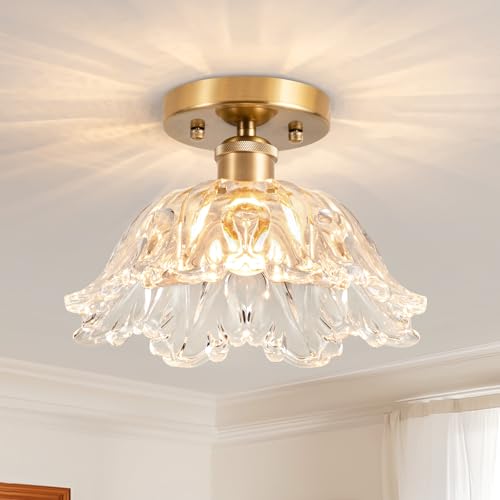 Image of Semi Flush Mount Ceiling Light, Vintage Ceiling Light 11 inch,Transparent Glass Light Fixture E26 for Kitchen Entryway Bedroom Dining Room