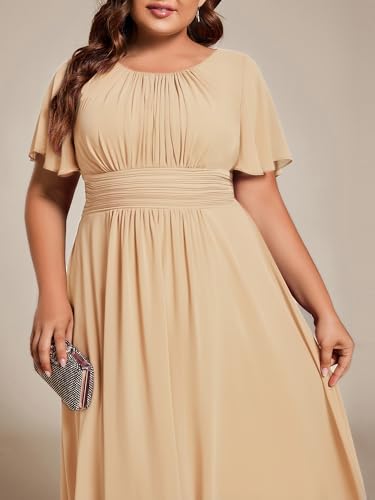 Image of Ever-Pretty Women's Plus Size Formal Wedding Guest Dresses for Curvy Women A Line Chiffon Midi High Low Cocktail Dress