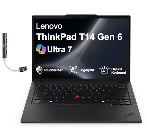 Image of Lenovo ThinkPad T14 Business Laptop 14.0 inch Touchscreen IPS WUXGA Display (Intel Ultra 7-255U, 16GB DDR5, 1TB PCIe SSD, Intel Graphics, Backlit KB, Fingerprint, Win 11 Home) w /DKZ USB Port Expander