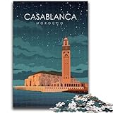 Rompecabezas de 1000 Piezas para Adultos y Adolescentes Póster de Viaje de Casablanca Rompecabezas para Adolescentes, con póster a Juego y Hoja de Trivia para Mayores de 14 años (50x75cm)