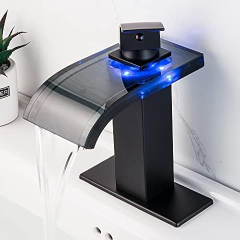 Y-Garhe LED Bathroom Faucet, Black Waterfall Bathroom Faucet, Bathroom Faucet with Light, Waterfall Bathroom Sink Faucet, Bathroom Faucets for Sink 1 Hole, 4 Inch Centerset Bathroom Faucet Cover
