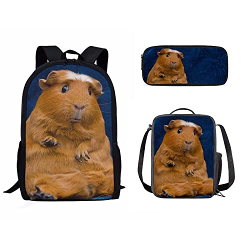 Set di 3 zaini per la scuola con delfini per donne e ragazze con grazioso motivo floreale con con astuccio e scatola termica per il pranzo porcellino dIndia Taglia unica Zaini