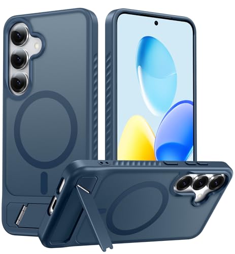 Image of FNTCASE for Samsung Galaxy S25-Plus Case: [Magnetic Stand] [Compatible with Magsafe] Translucent Matte Military Grade Shockproof Drop Rugged Protective Phone Cover, Blue