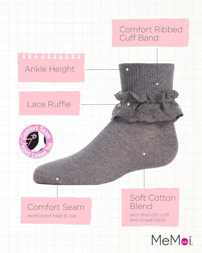 MeMoi Girls' Layered Lace Cotton Blend Anklet Socks3