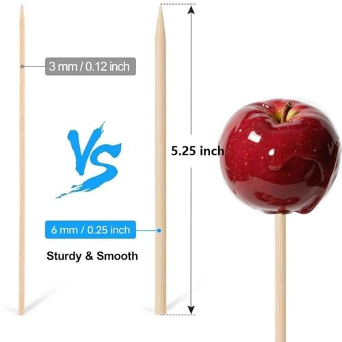 HANSGO Candy Apple Sticks, 6 mm 5.25 inch Bamboo Skewers for Caramel Apple Cotton Candy Sticks Lollipop BBQ Corn Dog, Fall Harvest Festivals Party Favor