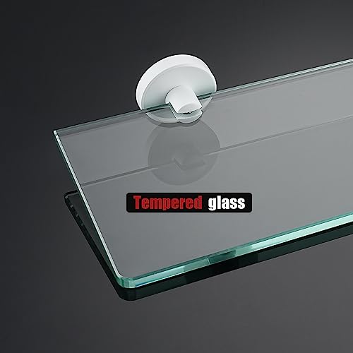Jqk Bathroom Glass Shelf White, Tempered Glass Shower Storage 12 By 5 Inches, 304 Stainless Steel Matte White Wall Mount, Tgs101L12-Wh #TOP7