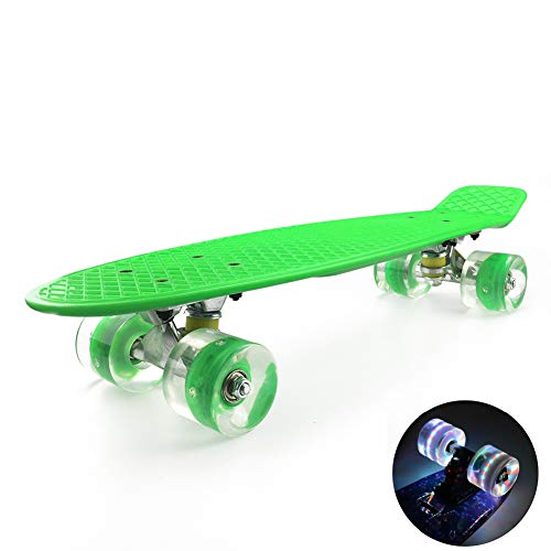 None branded Skateboard Complet, Skateboard pour Enfants débutants, Roue amortissante LED Anti-Usure, Convient aux Adolescents, aux Enfants, aux débutants,Vert