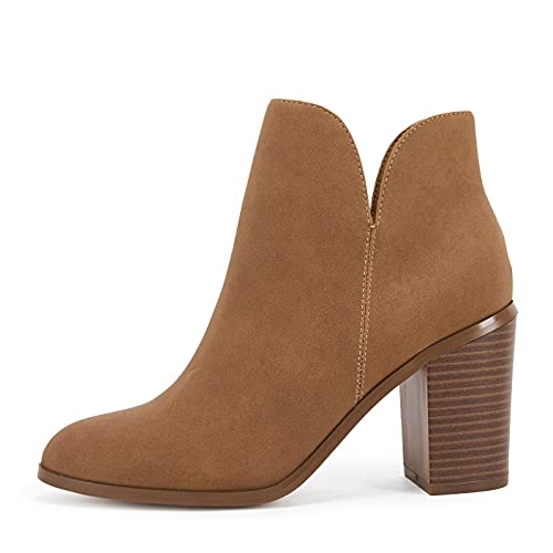 LAICIGO Womens V Cut Ankle Boots Side Zipper Chunky Stacked Heel Snakeskin Booties Shoes2