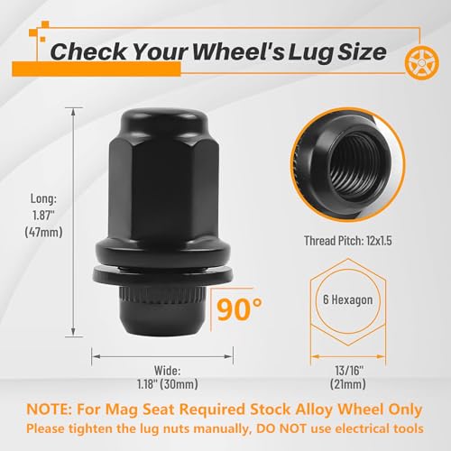 Image of MIKKUPPA 24pcs M12X1.5 Black Mag Lug Nuts - 1.87 inch (47mm) Height 13 /16 inch Hex Replacement for Toyota Tacoma 4Runner FJ Cruiser Lexus GX