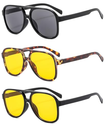 Image of Vintage Aviator Sunglasses for Women Men 70s Glasses Retro Oversized Yellow Lens Shades
