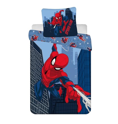 Jerry Fabrics Spider-Man Blue 08 Biancheria da Letto per Bambini Copripiumino 160 x 200 cm e Federa 70 x 80 cm 100% Cotone