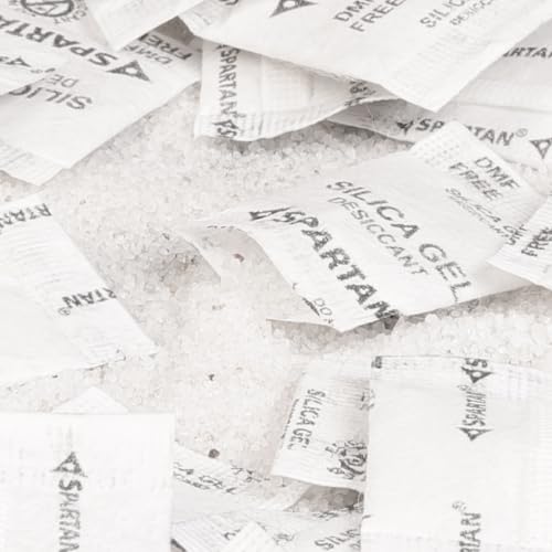 Image of Spartan Silica Gel Desiccant Packets 2 Gram | Moisture Absorber for Storage Electronics Shoes Camera Food Containers & Documents | Anti Moisture Silica Gel | Pack of 100