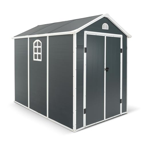 Gardiun Caseta de Resina para Exterior New Fiorella 5,32m² 188x278x225 cm Ventanas Laterales y Respiraderos Antracita/Blanco